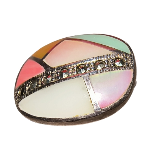 Vintage Marsala Signed MOP Shell, Marcasite & Sterling Silver Pendant - Picture 2 of 9